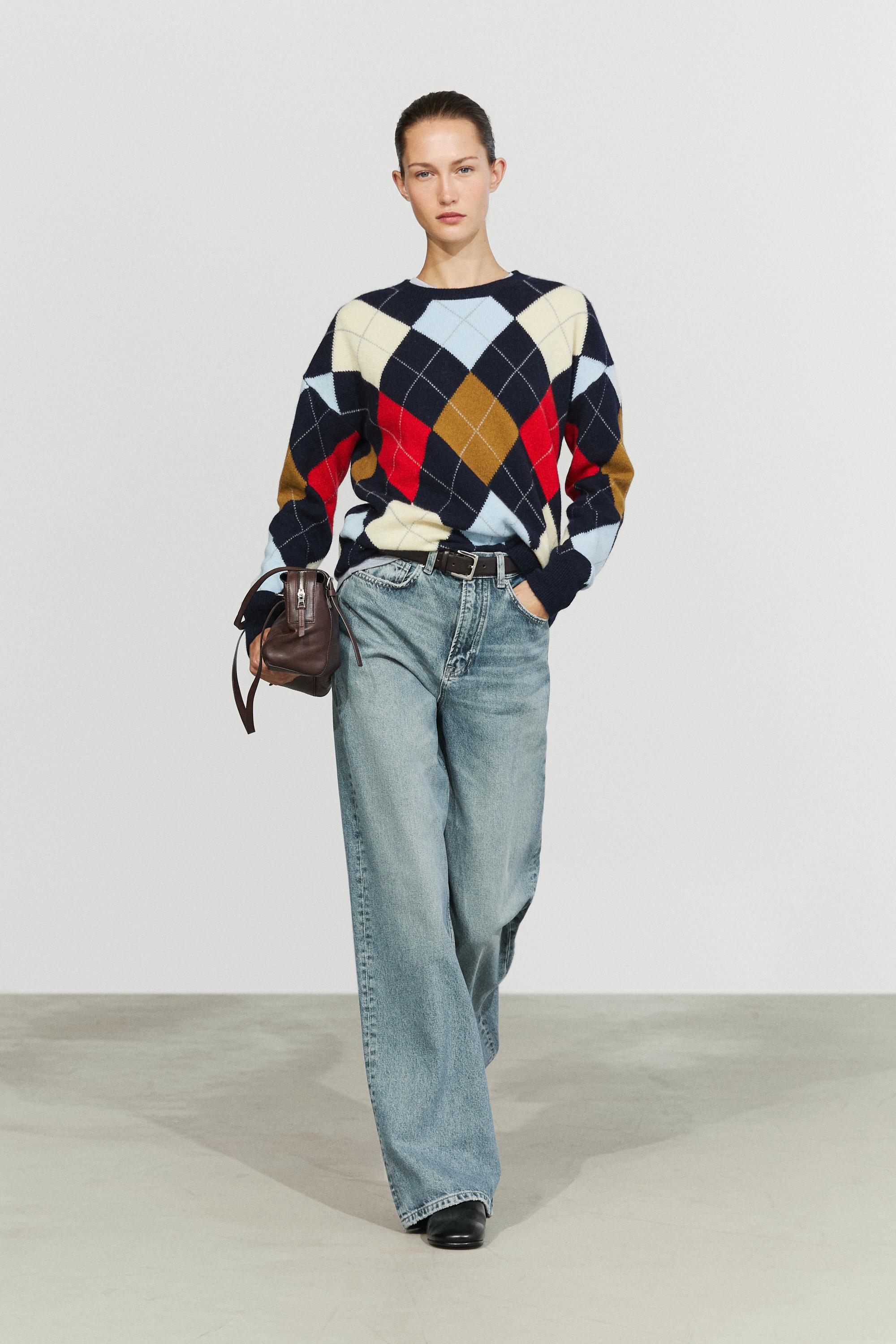 Pull à losanges en maille 100 % laine