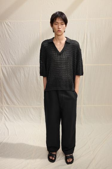 Zara 鏤空針織 POLO 衫 - 碳色