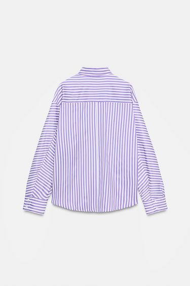 STRIPED POPLIN SHIRT - Lilac / White by Zara - Image 1