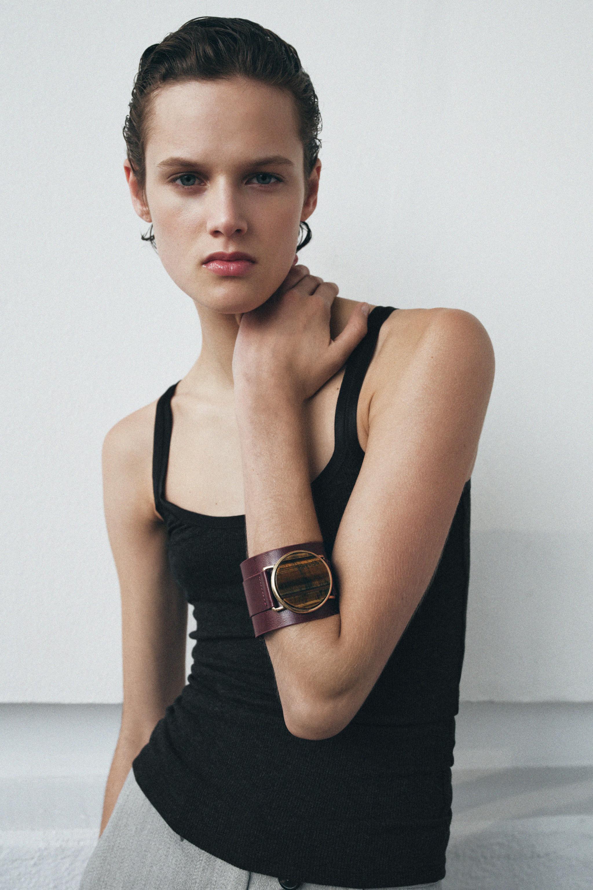 MAXI RIGID LEATHER STONE BRACELET - Burgundy | ZARA United States