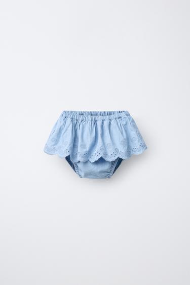 DENIM SKORT WITH RUFFLES - Mid-blue by Zara
