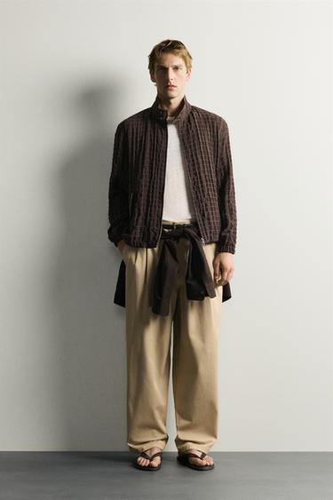 Zara CROPPED FIT CHECKERED JACKET - Chocolate