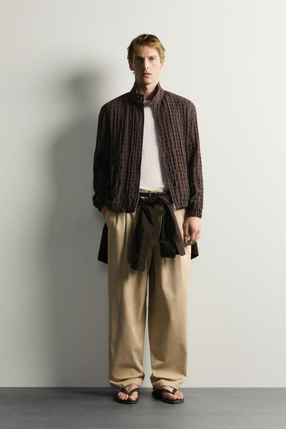 Мужская куртка Zara Cropped Fit Checkered, цвет: Шоколадный
