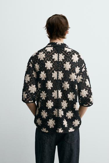 CROCHET TEXTURED SHIRT - Black / White by Zara - Image 2