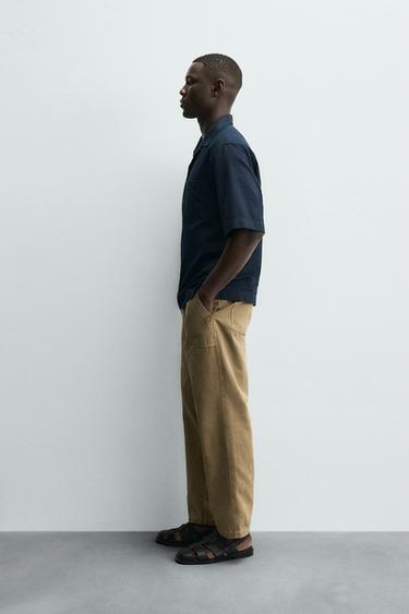 CHEMISE POLO EN COTON ET LIN - Bleu marine de Zara - Image 3