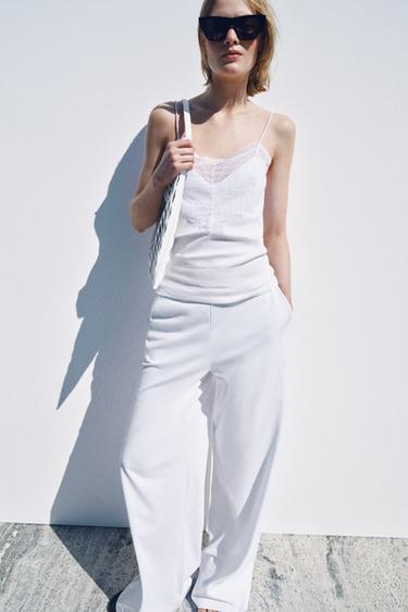 توب RIB دانتيل - أبيض الخاص بـ Zara