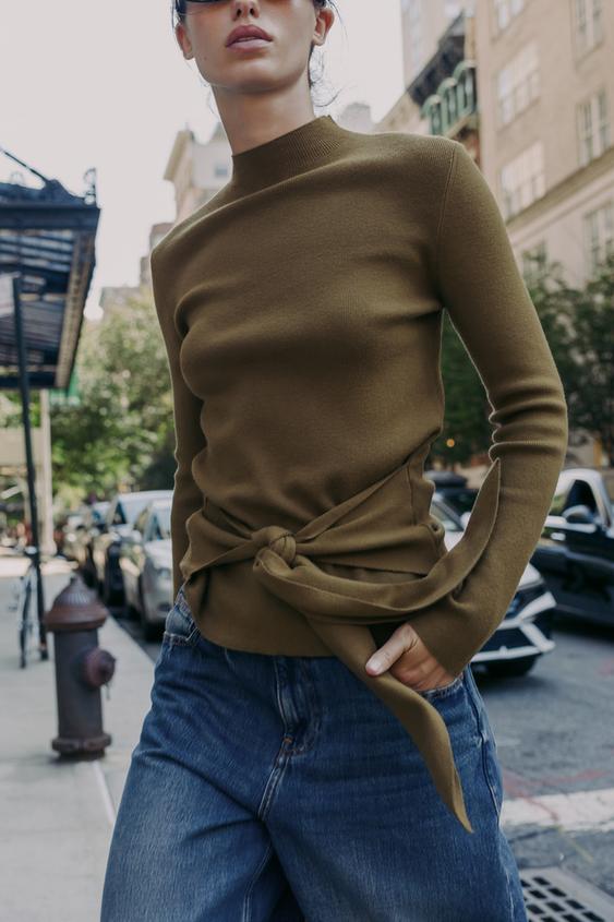 Zara Pull Fin Femme Col Rond Pull Fin Kaki Zara Femme – Taille S