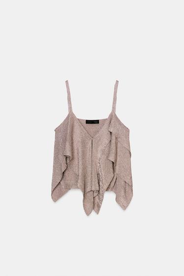 TOP PUNTO ASIMÉTRICO HILO MEÁLIZADO - Rosado de Zara - Imagen 0