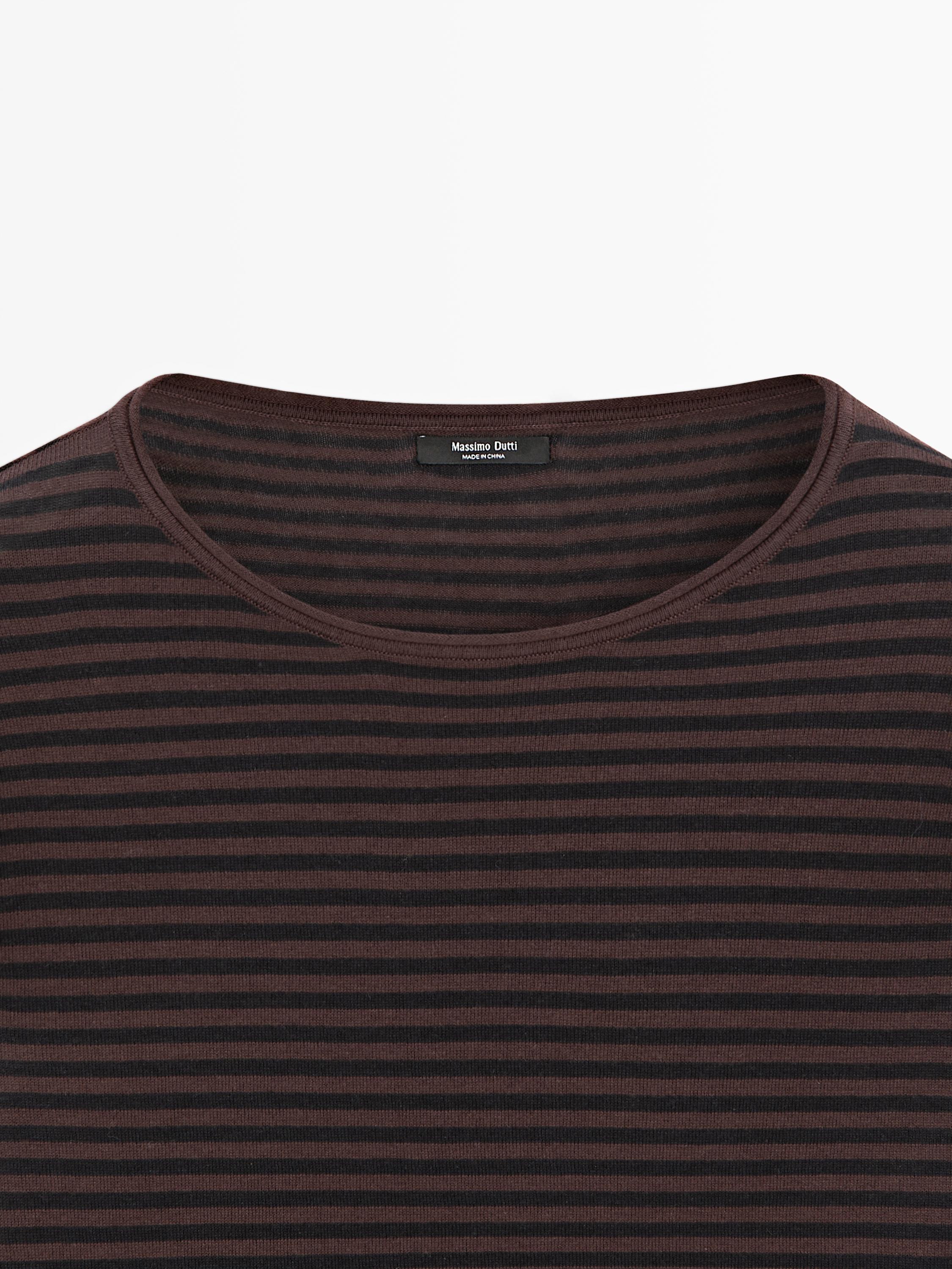 Striped cotton blend knit sweater