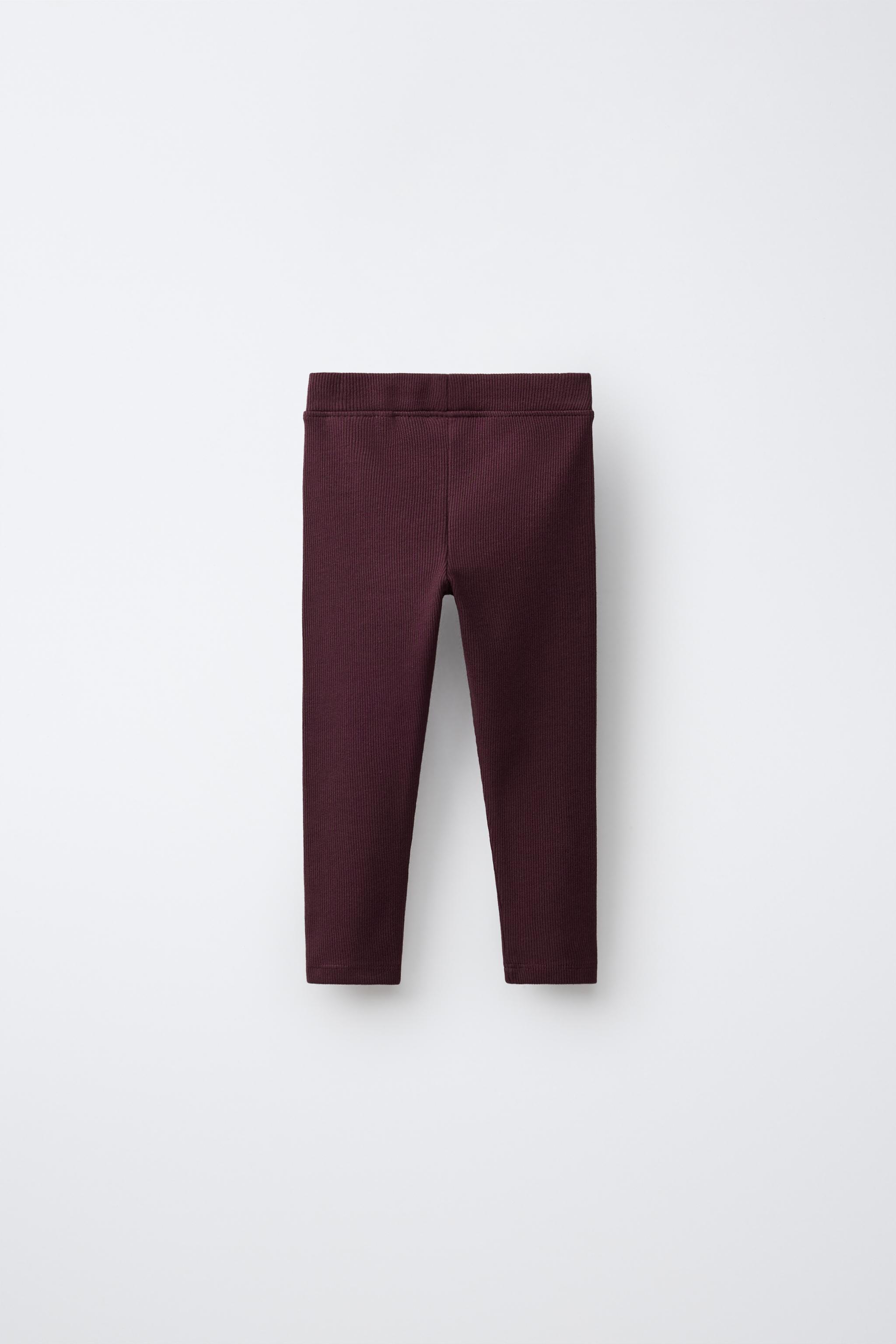 LABEL DETAIL RIBBED LEGGINGS — Chocolate