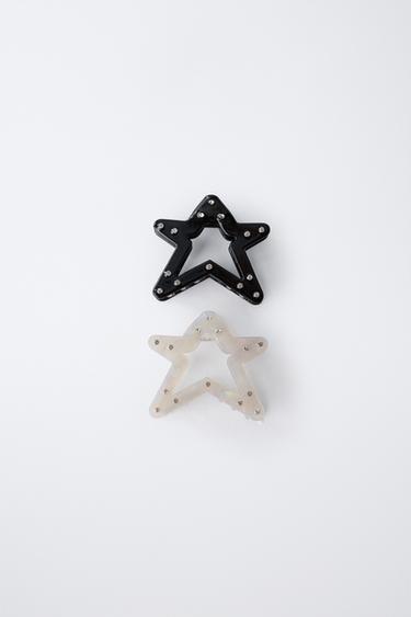 PACK OF TWO STAR RHINESTONE HAIR CLIPS - Black by Zara