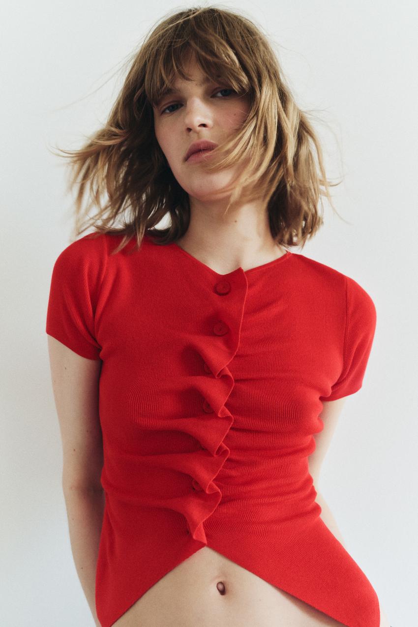 DRAPED KNIT TOP - Red | ZARA United States 
