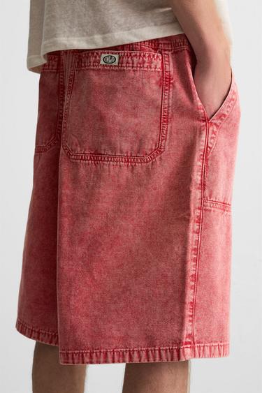 WASHED RELAXED FIT BERMUDA SHORTS - Red by Zara - Image 5