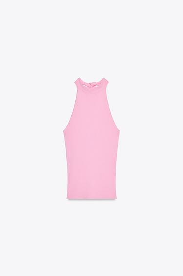 TOP HALTER EN MAILLE AVEC NŒUD - Rose de Zara - Image 4
