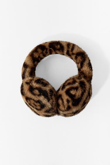 Zara 動物紋人造皮草耳罩 - 豹纹