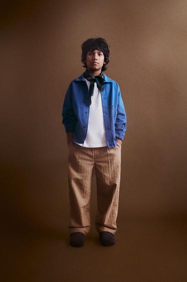 PANTALON DROIT À PINCES TEXTURÉ - Ocre de Zara