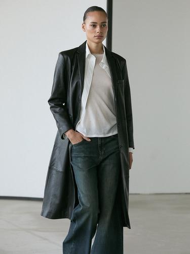 Manteau long en cuir nappa - Noir de Zara