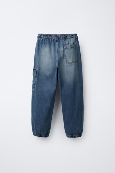 PANTALON DENIM JOGGER CARGO - Bleu moyen de Zara - Image 1