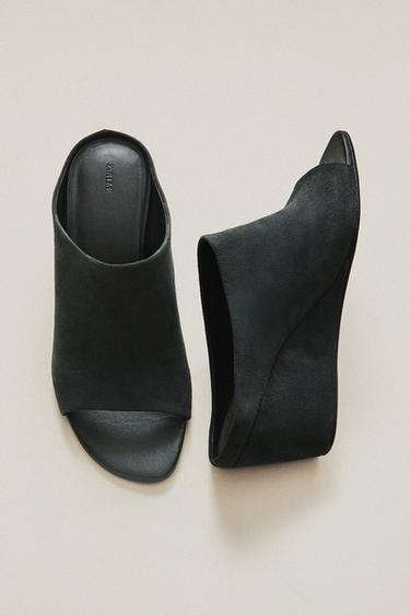LEATHER WEDGE SANDALS — Gray 1