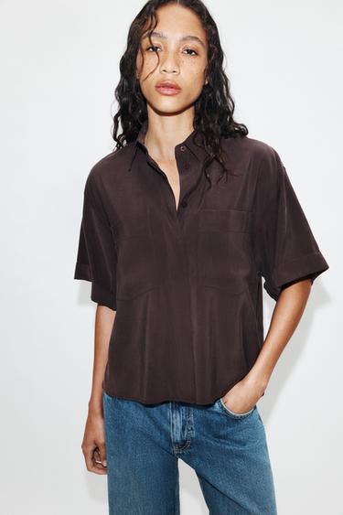 SHORT SLEEVE SHIRT WITH POCKETS - Plum by Zara