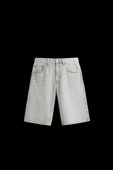 Zara BAGGY FIT DENIM SHORTS - Gray - Image 0