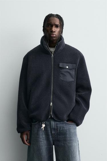 FAUX SHEARLING EFFECT JACKET WITH CONTRAST - Navy blue by Zara