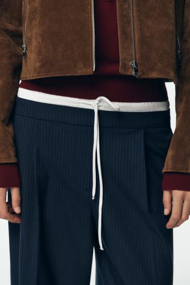 PANTALON LARGE TAILLE DOUBLE - Rayures de Zara - Image 3
