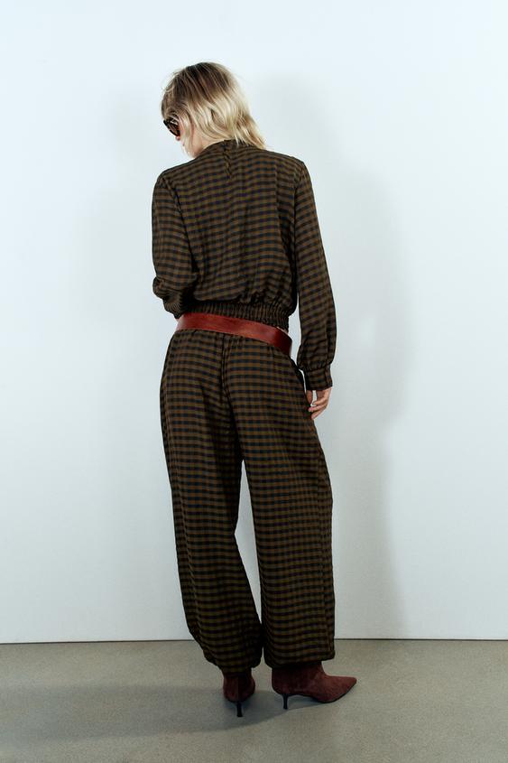 PANTALON BOMBACHO À CARREAUX - Marron foncé de Zara - Image 5