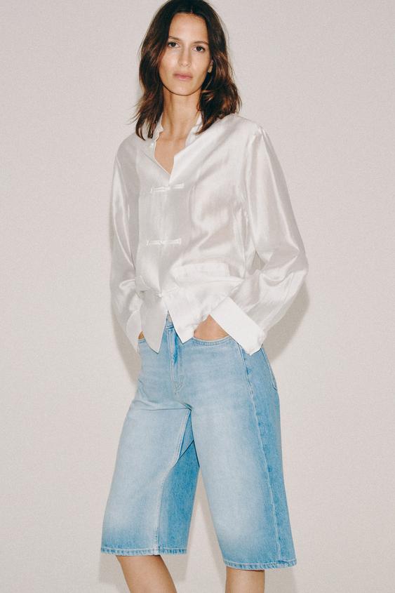 Zara ZW COLLECTION MID-RISE DENIM SHORTS - Light blue - Image 0