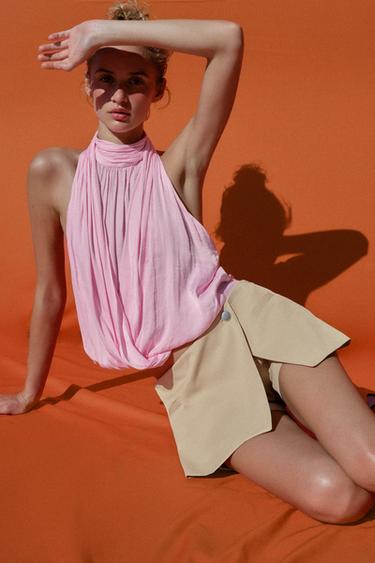 Zara LOW-RISE WRAP SKORT - Sand
