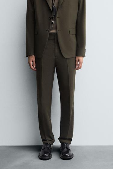 SLIM FIT SUIT TROUSERS - Khaki by Zara
