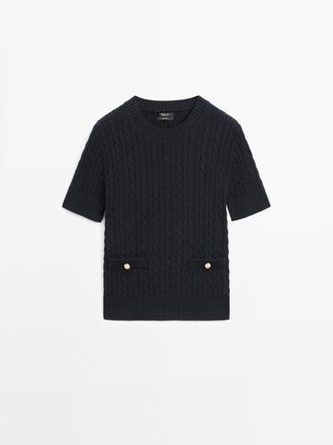 Jersey punto trenzado manga corta - Marino de Zara