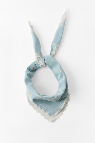 FLORAL EMBROIDERED BANDANA SCARF — Blue 1