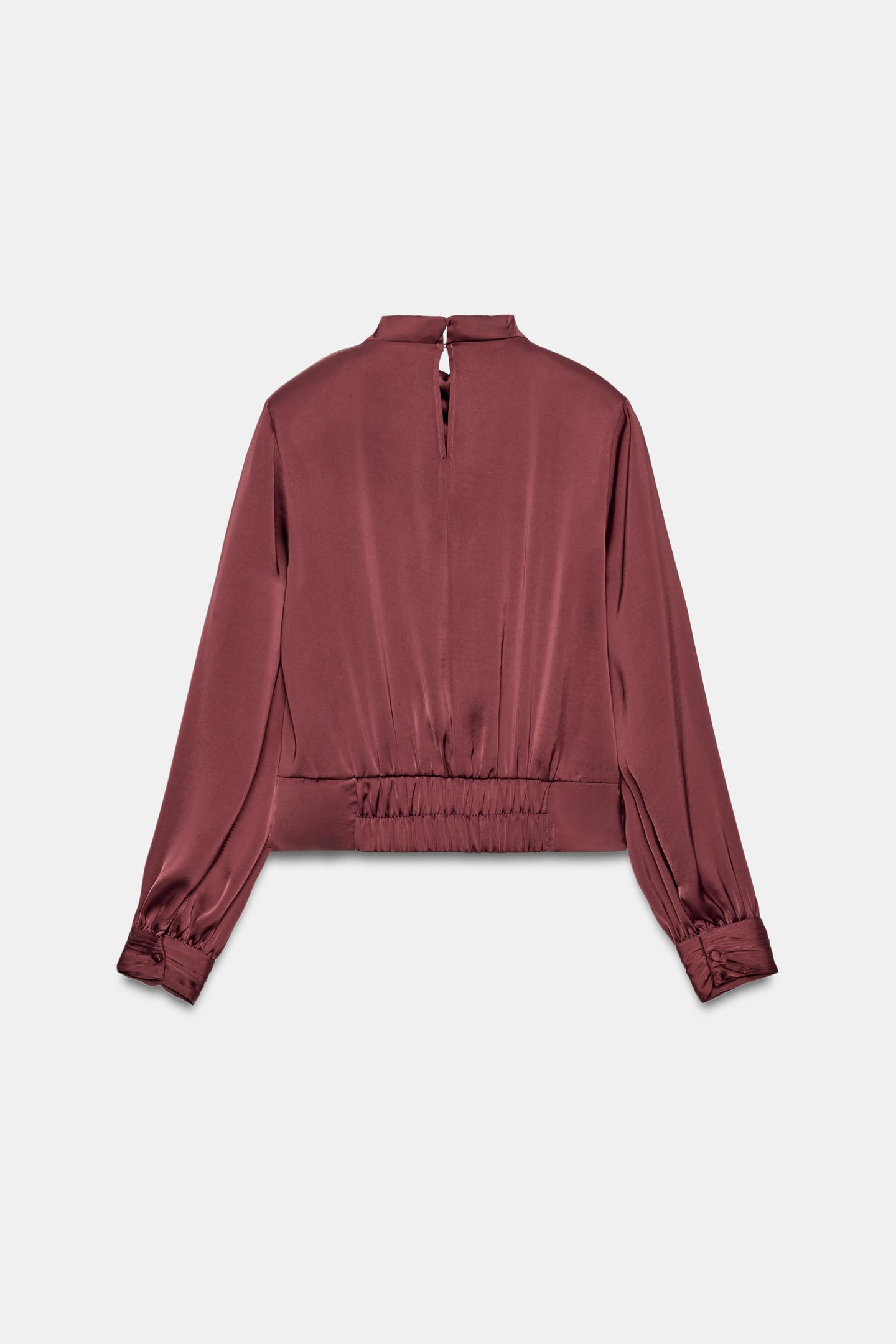 Женская блузка Zara Satin with Shoulder Pads, цвет: Бордовый — фото 8