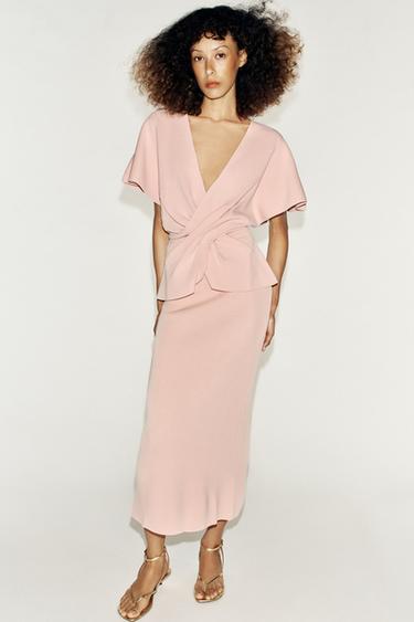 საშუალო სიგრძის ნაქსოვი ქვედაბოლო - Zara-ს Pastel pink