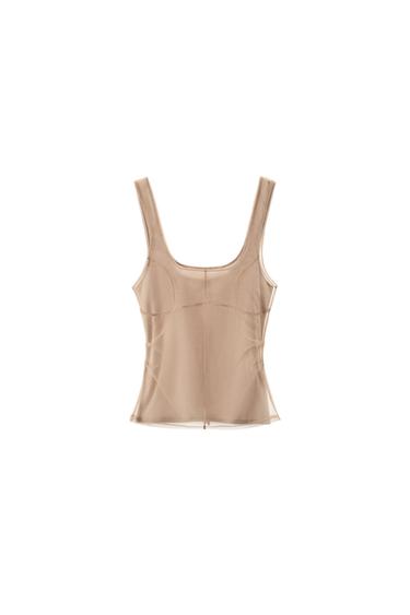 Zara TULLE STITCHING TOP - Beige-pink