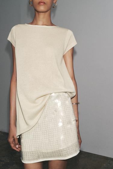 ASYMMETRIC HEM KNIT TOP - Ecru by Zara