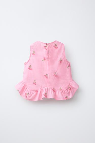 TOP RAYAS FLORES BORDADAS - Rosa de Zara