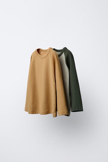 PACK DOS CAMISETAS MANGA RANGLÁN LOGO - Khaki de Zara