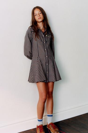 PLAID A-LINE DRESS — Ecru / Blue 1