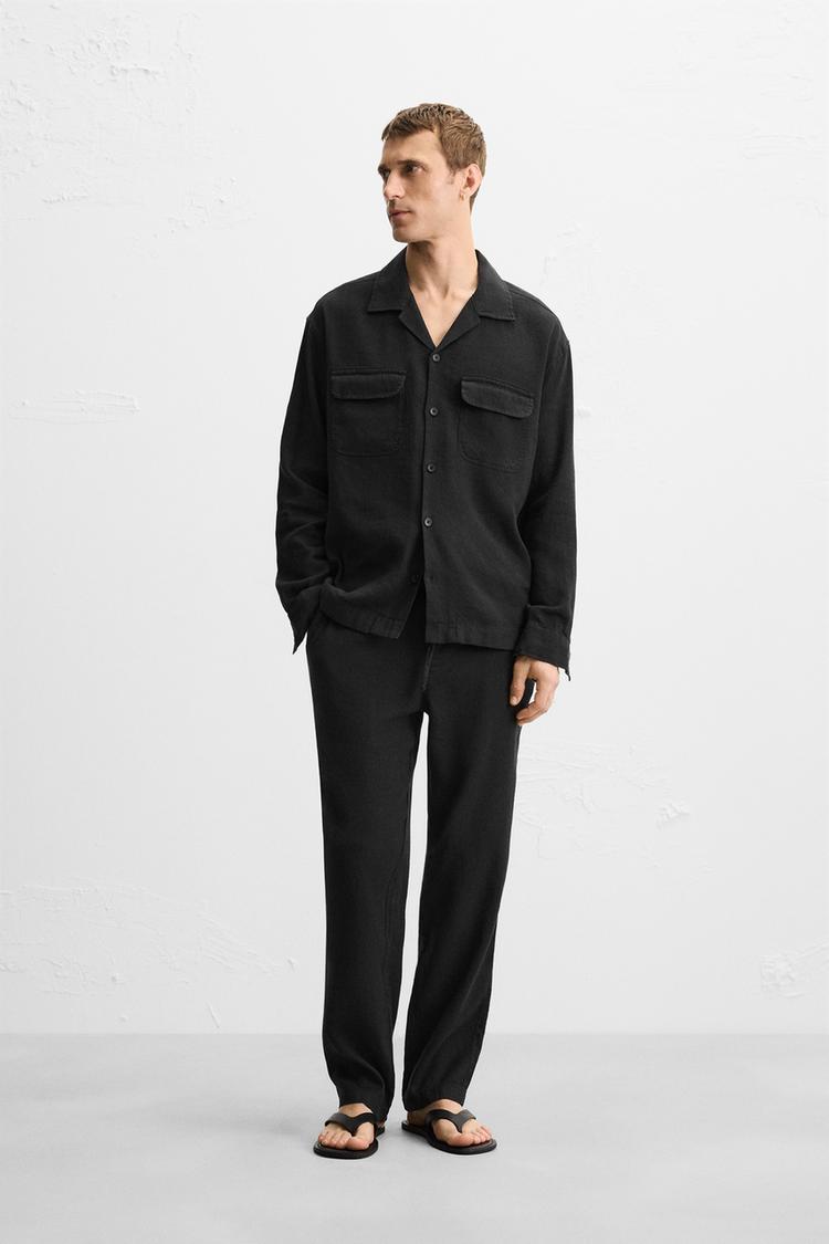 Camicia Lino Zara Camicia Nera Uomo CAMICIA LINO COTONE Nero ZARA