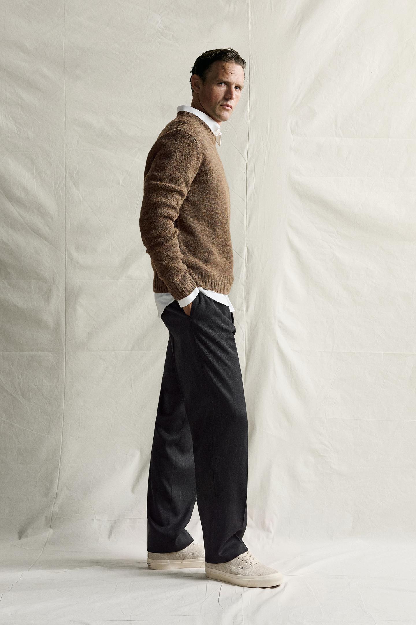 Мужской свитер Zara 100% Wool Regular Fit Jumper, цвет: Тёмный хаки — фото 4