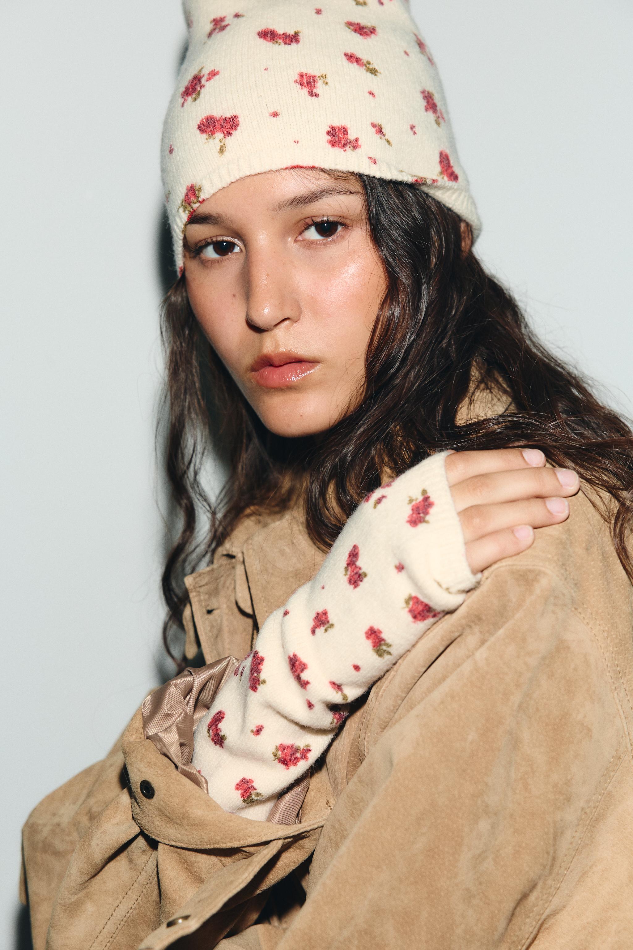 MITAINES EN MAILLE À IMPRIMÉ FLEURS