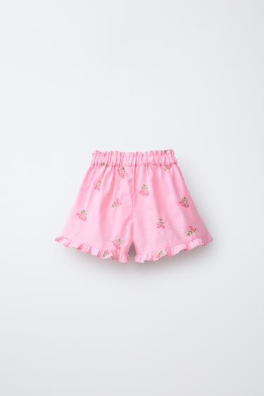 STRIPED BERMUDA SHORTS WITH EMBROIDERED FLOWERS - Pink by Zara - Image 1