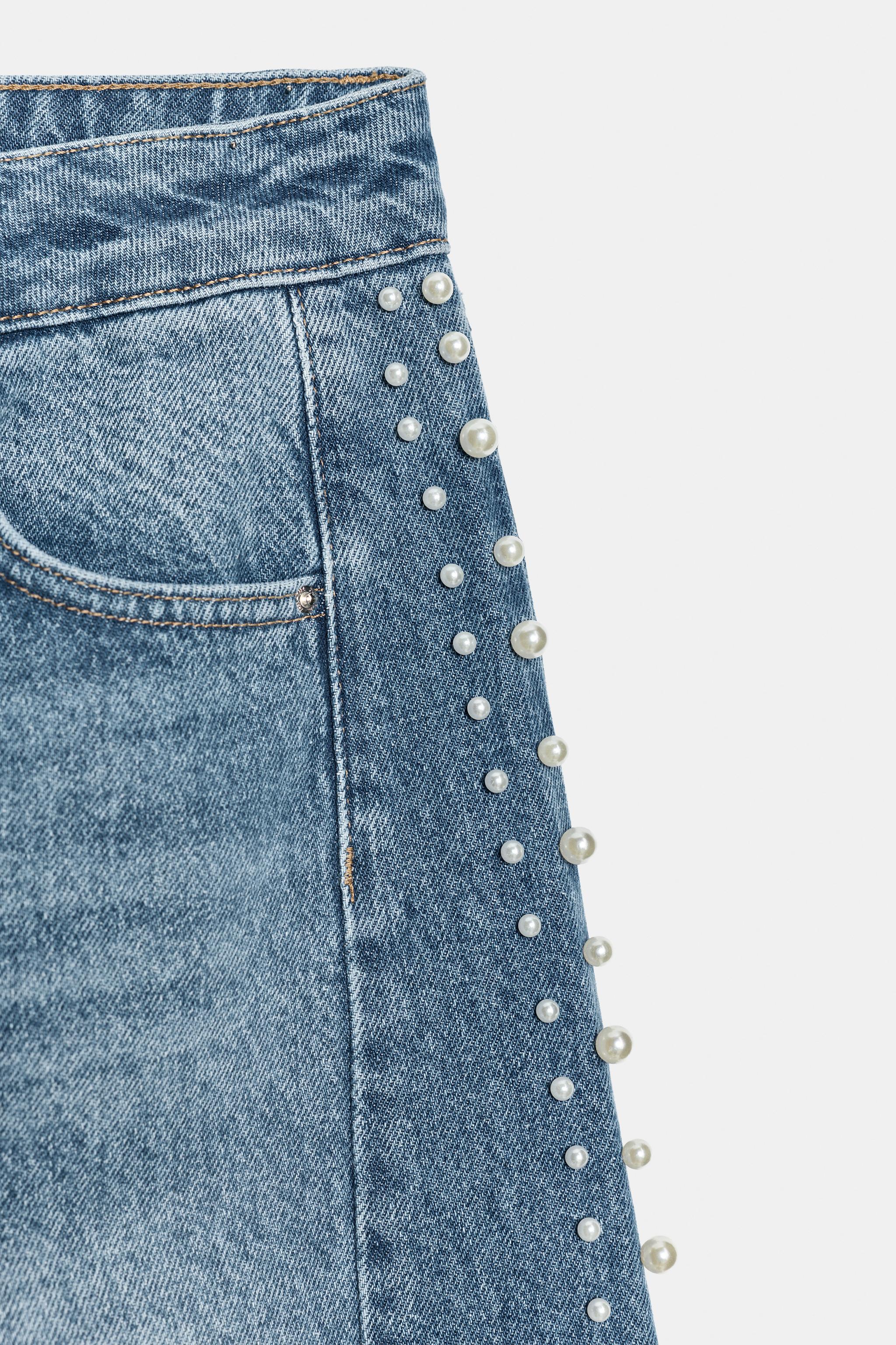 Z1975 HIGH-RISE BARREL JEANS WITH PEARLS
