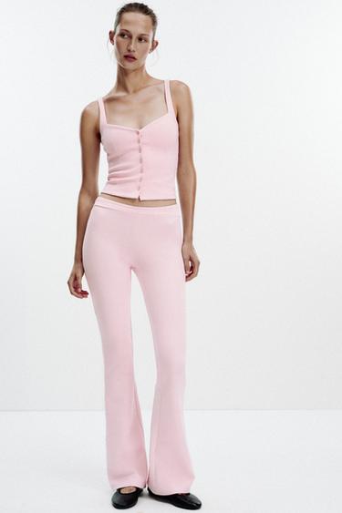 Zara FLARE INTERLOCK PANTS - Pink