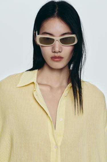 Zara 條紋薄紗加大版襯衫 - 印花