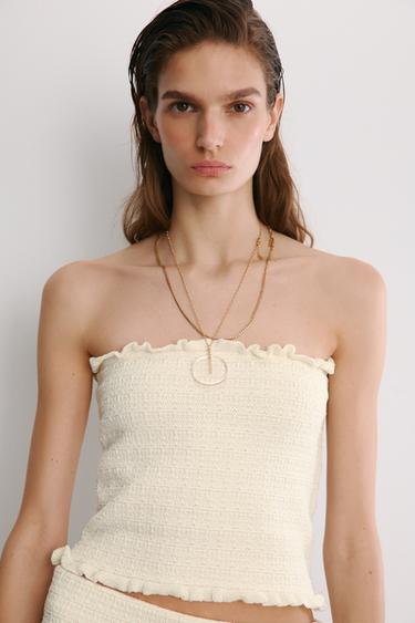 BANDEAU CROP TOP - Oyster-white by Zara