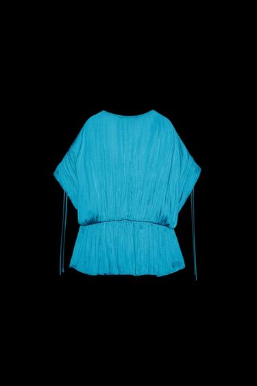BLUSA SATINADA FRUNCES - Azul pato de Zara