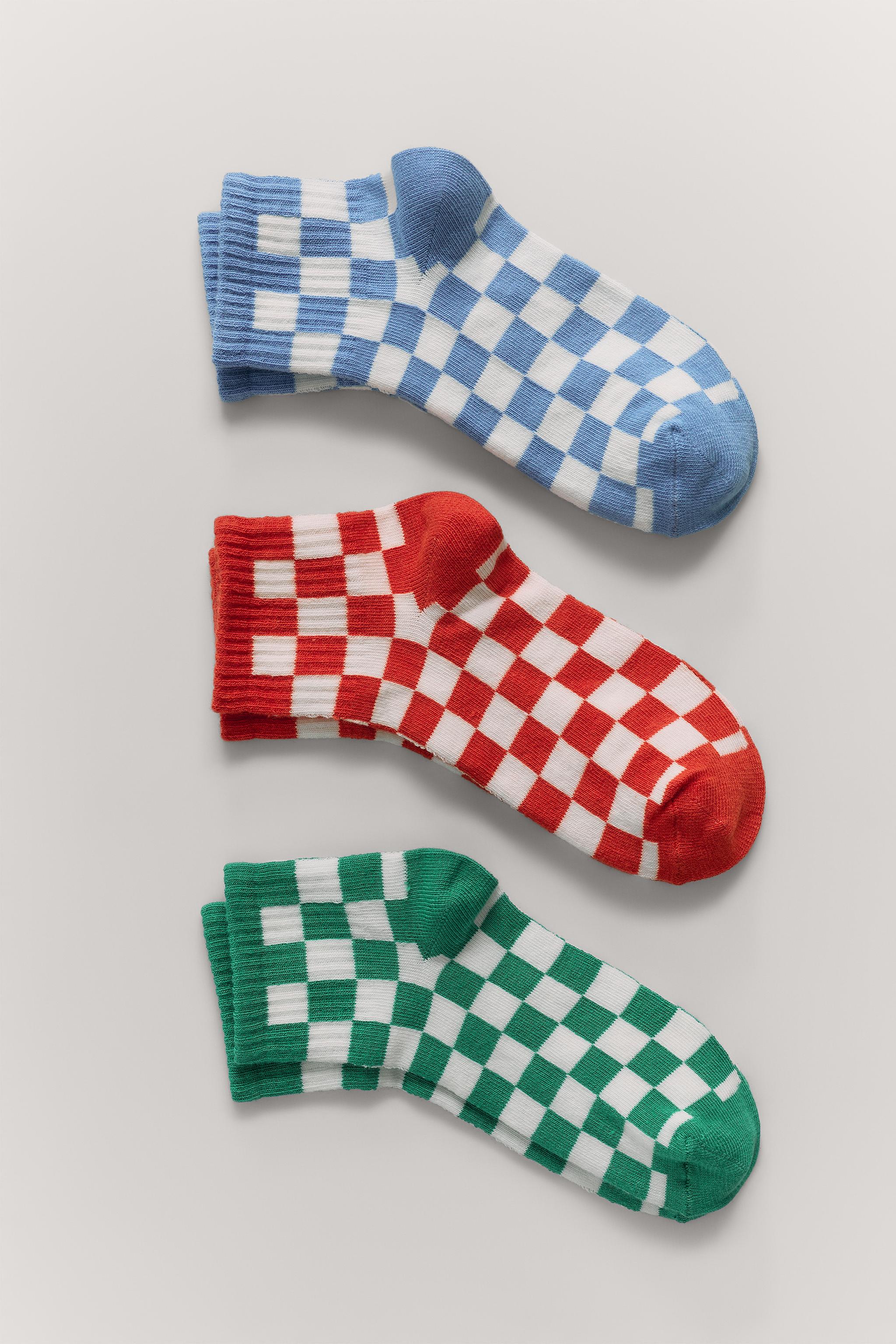 THREE-PACK OF SHORT CHECKERED SOCKS — Multicolored (alternate view)